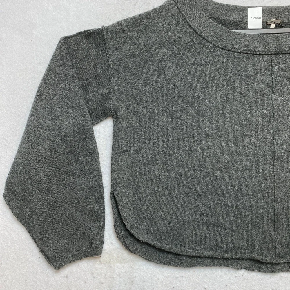 Free People Sweater Womens XS Grey Cropped Boxy Scoop Neck Raw Hem
